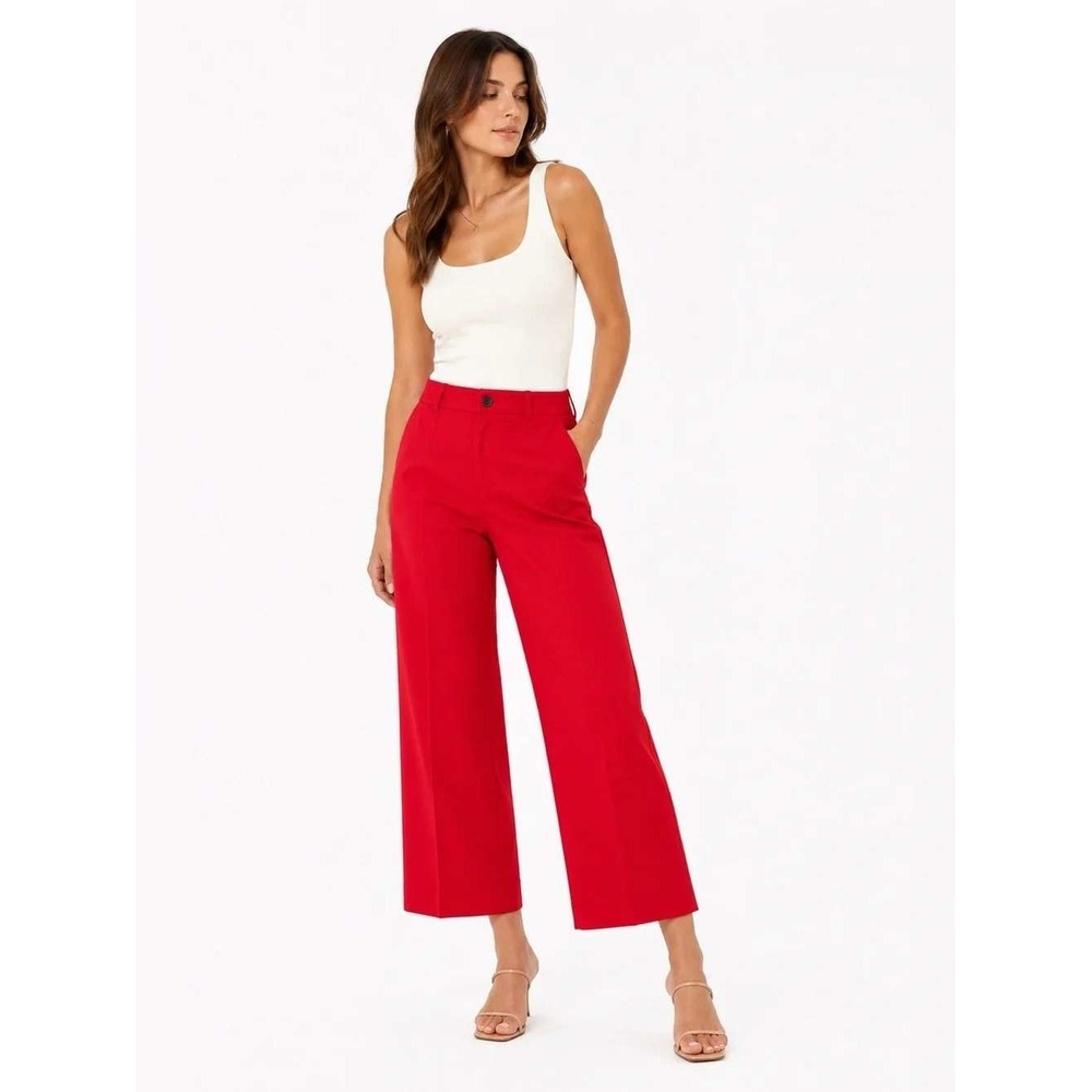 Spanx SuperSmooth Stretch Twill Wide Leg Cropped Pant Size S Red High Rise